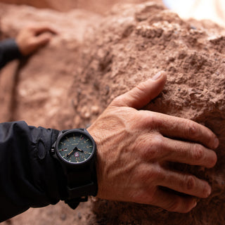 Atacama Field, 43 mm, Urban Adventure - 1977, Mood image with wrist watch worn