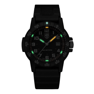Leatherback SEA Turtle Giant, 44mm, Outdoor watch - 0335, Night view with green and orange light tubes