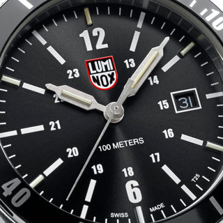 Detail view of the watch dial