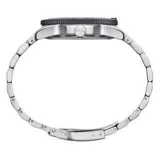 Pacific Diver, 44 mm, Dive Watch - 3123, Side view with screw in crown and stainless steel bracelet