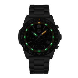 Pacific Diver Chronograph, 44 mm, Diver Watch - Night view with green and orange light tubes