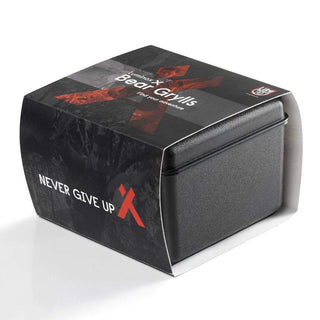 Bear Grylls Survival, 45 mm, Outdoor Explorer Watch - 3741, CARBONOX Case inside packaging with Never Give Up and Bear Grylls logo